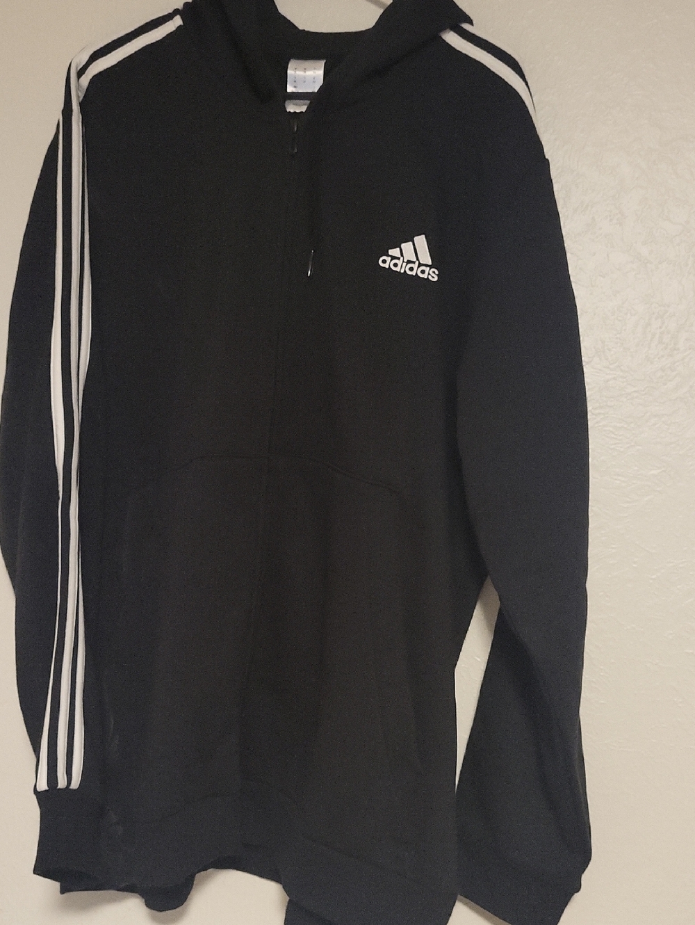adidas Black Zip-Up Hoodie with White Three Stripes